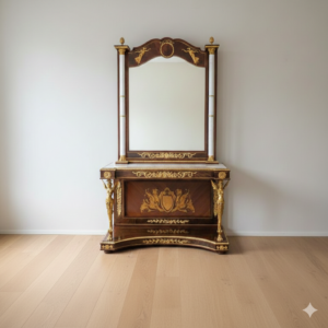 Console Table with Mirror 1,40 m Baroque Style Marble Gold