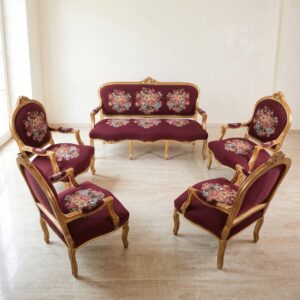 Sofa & 4 Armchairs Biedermeier Style Bordeaux Set price.