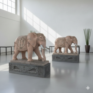 Marmor Statue Elephant on Base 2,10 m Set