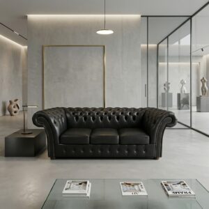 Chesterfield Sofa Leather Black 2,20 m