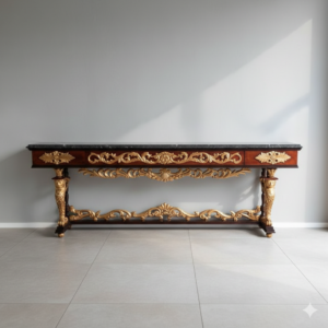 Side Table Baroque Style Walnut Marble