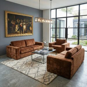 Sofa Armchair Rust Brown 2,5-2-1 Velvet