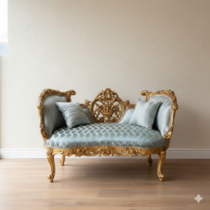 Bank Sofa Baroque style Gold-Silver Blue 1.35 m