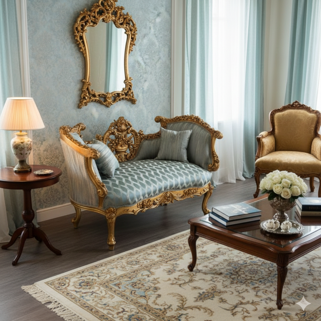 Bank Sofa Baroque style Gold-Silver Blue 1.35 m - Image 2