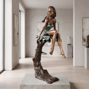 Statue Garden Statue Girl on Tree Trunk Bronze 1.12 m
