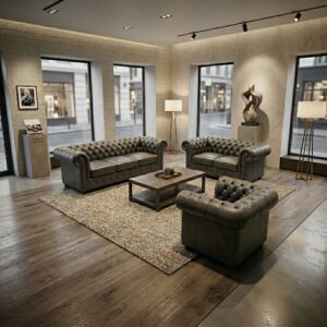 Chesterfield Sofa Anthracite 3-2-1 Leather