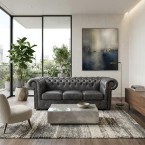 Chesterfield Sofa Leather Anthracite 2,00 m