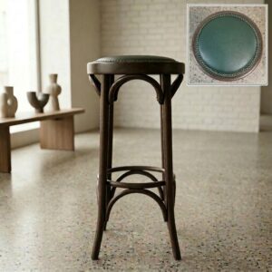 Bar Stool Vintage Walnut Dark Green