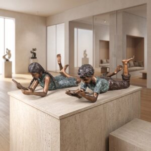Statue Boy Girl Bronze Set 1,00 m