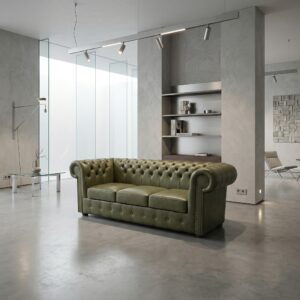 Chesterfield Sofa Leather Olive 2,00 m