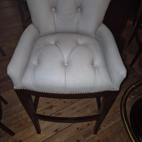 Chesterfield Bar Stool Leather Light Grey - Image 10