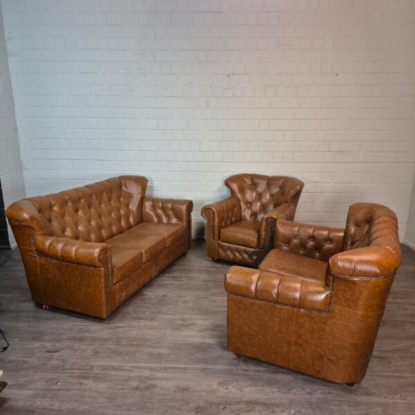 Chesterfield Sofa Camel 3-2-1 Leather