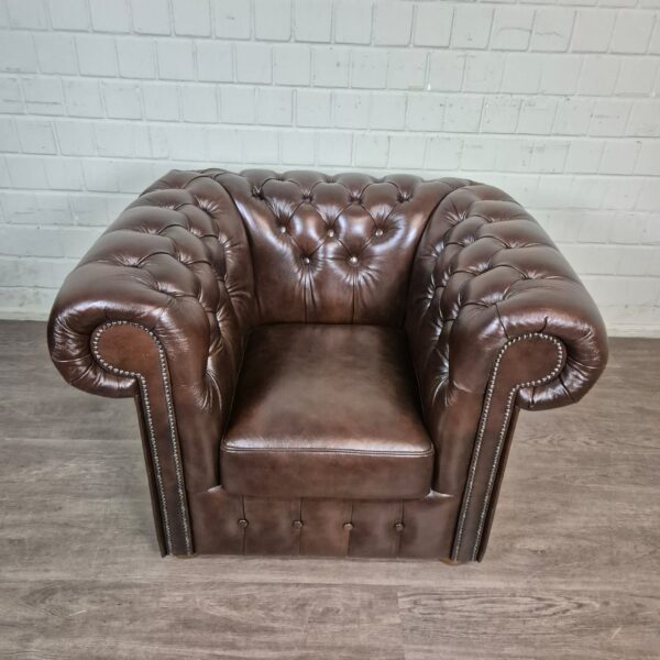 Chesterfield Armchair Leather Brown - Image 2