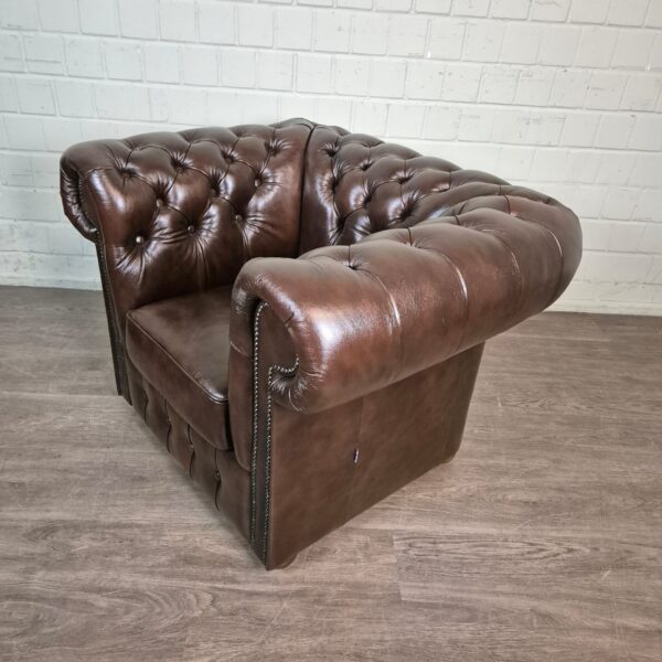 Chesterfield Armchair Leather Brown - Image 4