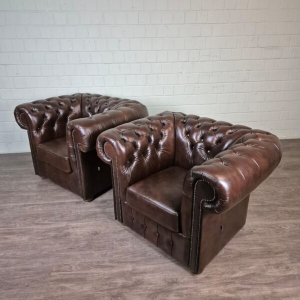 Chesterfield Armchair Leather Brown Set