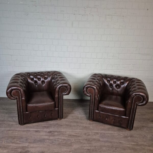 Chesterfield Armchair Leather Brown Set - Image 2