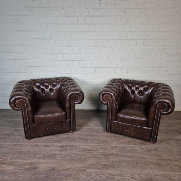 Chesterfield Armchair Leather Brown Set - Image 3