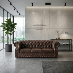Chesterfield Sofa Leather Brown 2.25 m