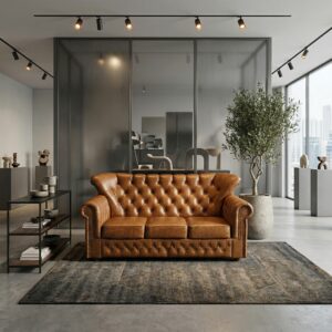 Chesterfield Sofa Leather Cognac 1.95 m