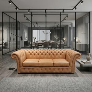 Chesterfield Sofa Leather Camel 2.45 m