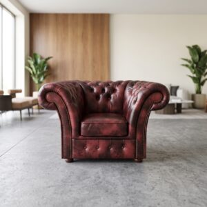Chesterfield Armchair Leather Red-Brown