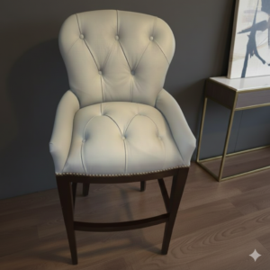 Chesterfield Bar Stool Leather Light Grey