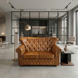 Chesterfield Sofa Leather Cognac 1.53 m