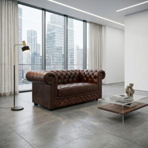 Chesterfield Sofa Leather Chestnut Brown 1.65 m