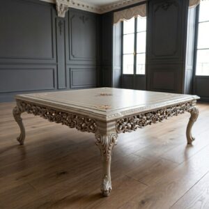 Coffee Table Baroque White Silver 1,22 m x 1,22 m