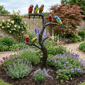 Statue Macaw Parrots Bronze 2.03 m