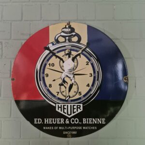 Vintage Advertising Sign Enamel "Heuer" Ø 0.76 m