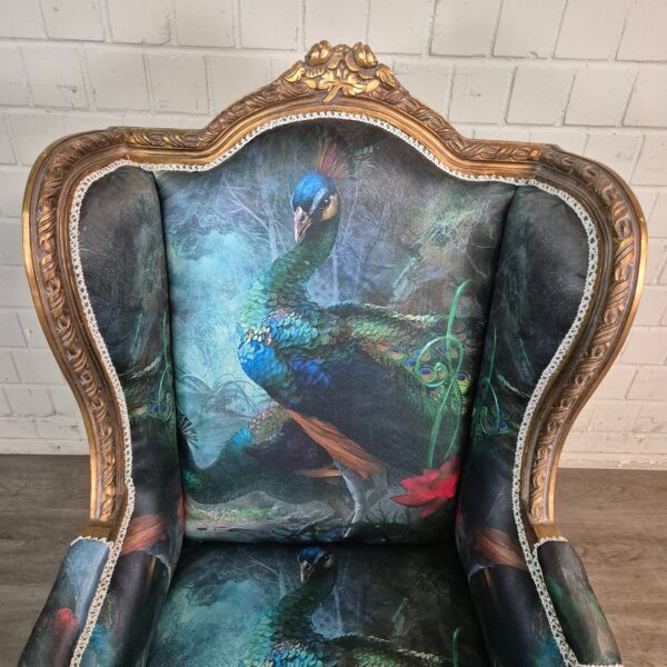 Peacock Motif Baroque Style Wingback Chair 0.74 m - Image 7