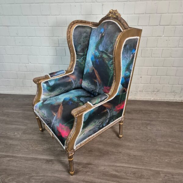 Peacock Motif Baroque Style Wingback Chair 0.74 m - Image 3