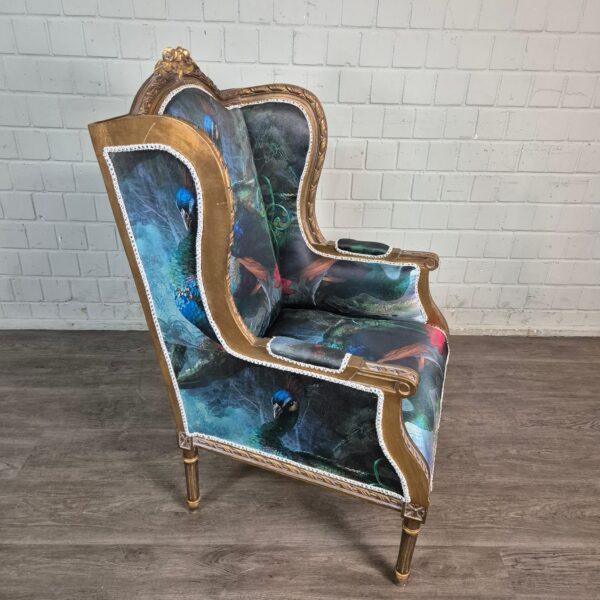 Peacock Motif Baroque Style Wingback Chair 0.74 m - Image 6