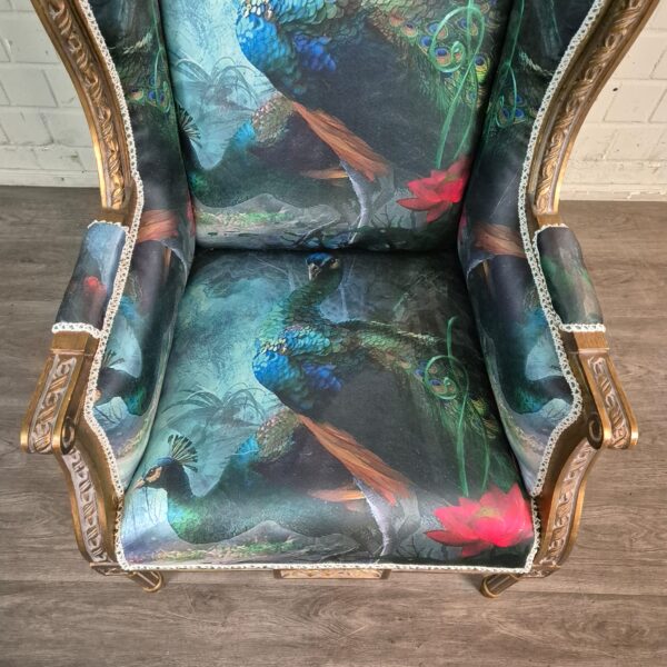 Peacock Motif Baroque Style Wingback Chair 0.74 m - Image 10