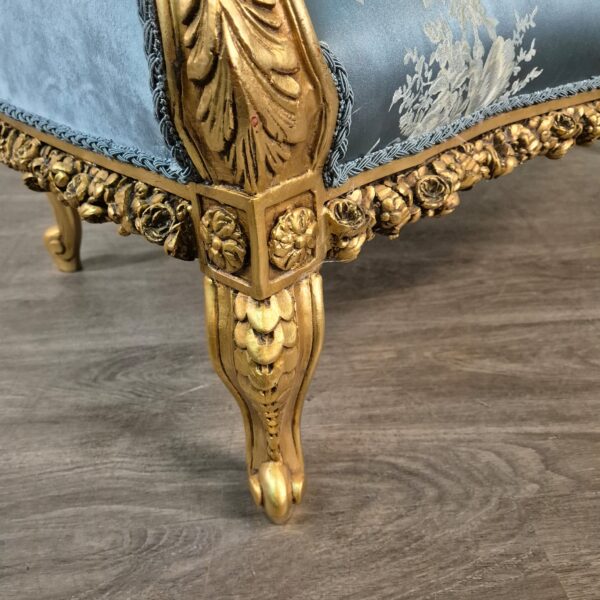 Sofa Baroque Style Satin Blue-Gold 1,15 m - Image 6