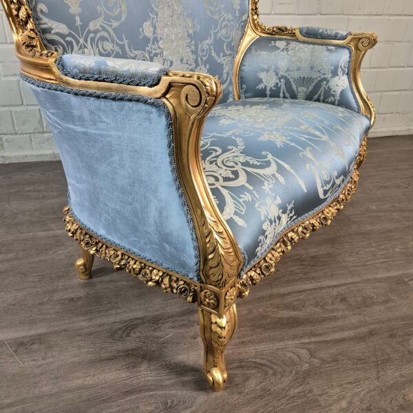 Sofa Baroque Style Satin Blue-Gold 1,15 m - Image 5