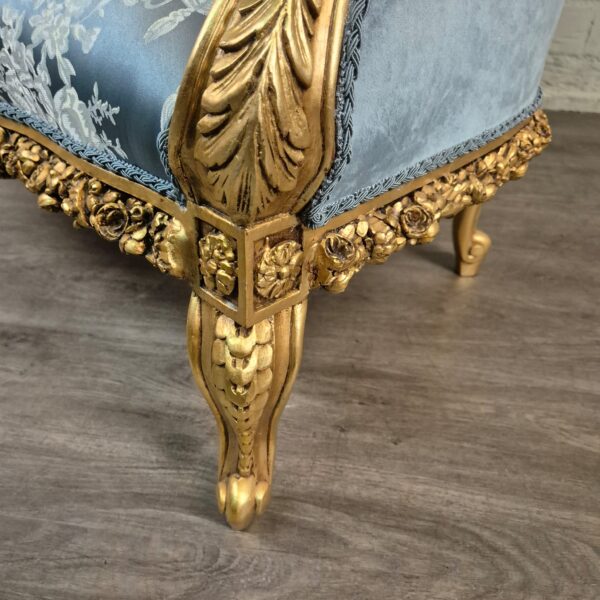 Sofa Baroque Style Satin Blue-Gold 1,15 m - Image 11