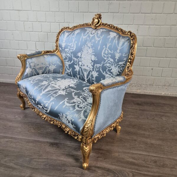 Sofa Baroque Style Satin Blue-Gold 1,15 m - Image 4