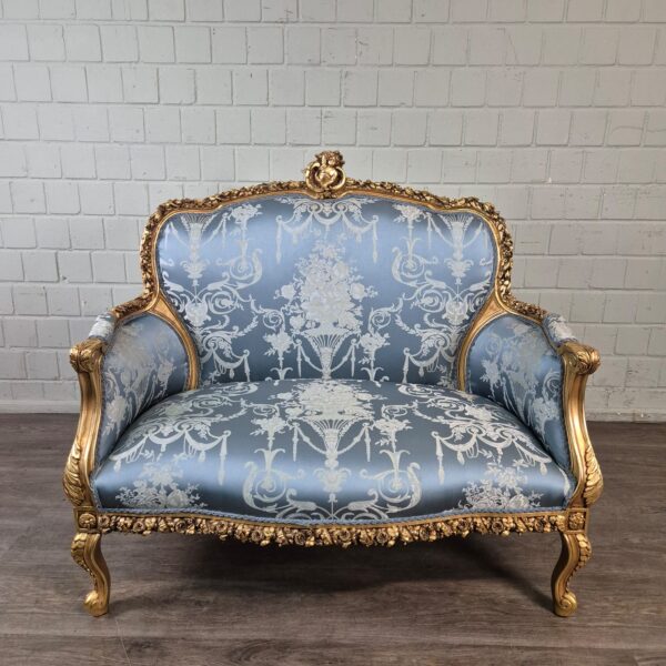 Sofa Baroque Style Satin Blue-Gold 1,15 m - Image 2