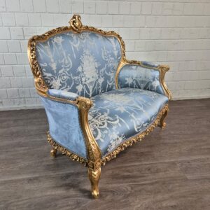 Sofa Baroque Style Satin Blue-Gold 1,15 m