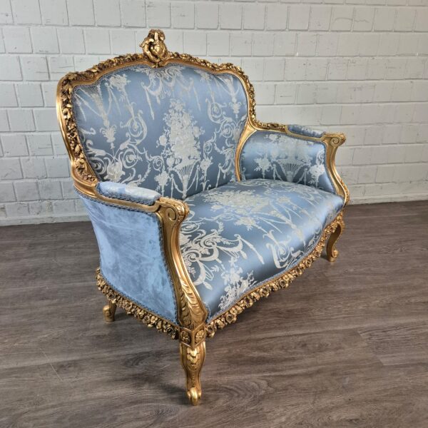 Sofa Baroque Style Satin Blue-Gold 1,15 m