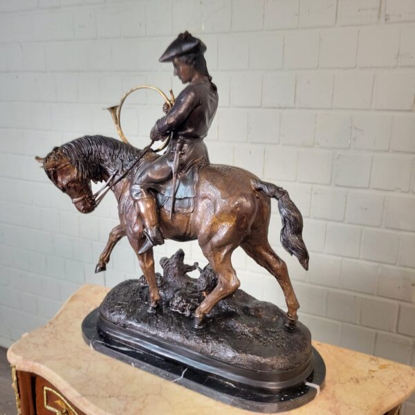 Statue Hunter on Horseback 1940 Bronze - Image 3