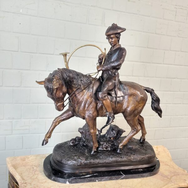 Statue Hunter on Horseback 1940 Bronze - Image 2