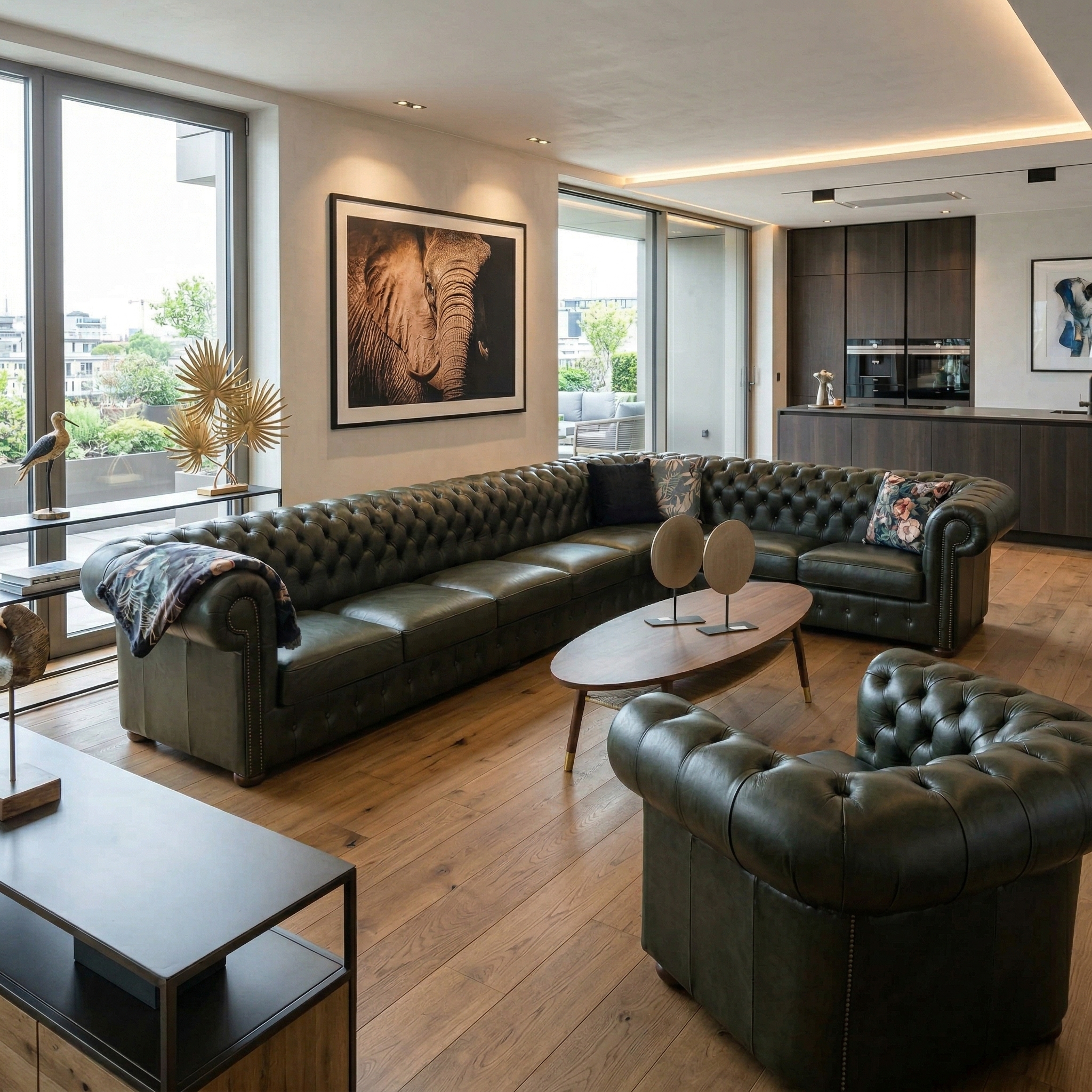 Chesterfield Corner Sofa Dark Green 4,25 m x 2,40 m - Image 2