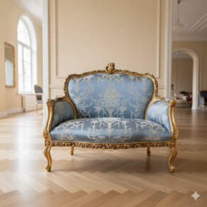 Sofa Baroque Style Satin Blue-Gold 1,15 m