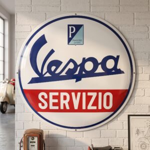 Vespa Servizio Enamel Advertising Sign Ø 0.90 m
