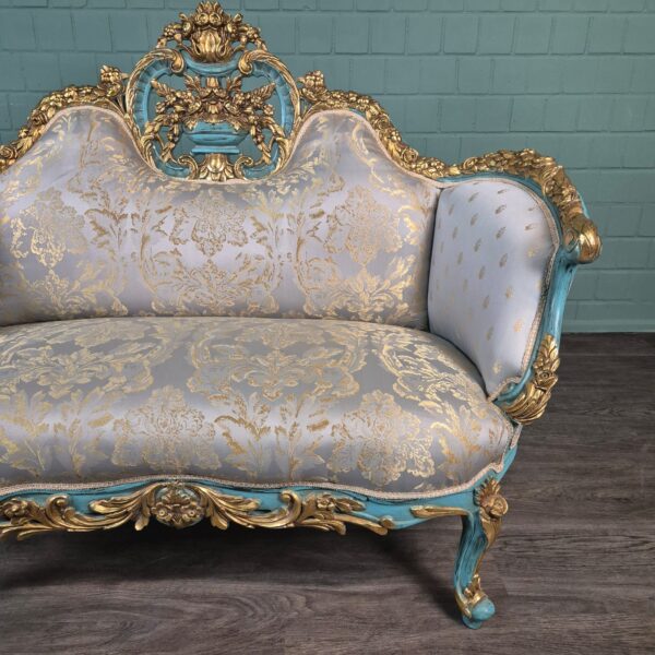 Bank Sofa Gold-Ice Blue Baroque Style 1.50 m - Image 15
