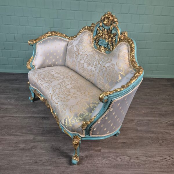 Bank Sofa Gold-Ice Blue Baroque Style 1.50 m - Image 4