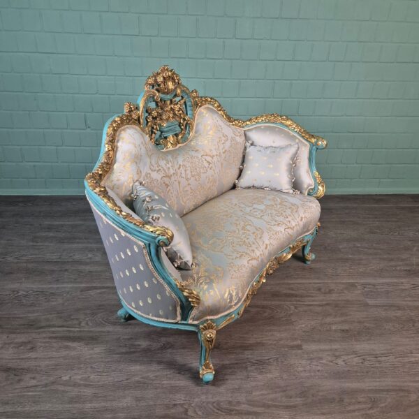 Bank Sofa Gold-Ice Blue Baroque Style 1.50 m - Image 2